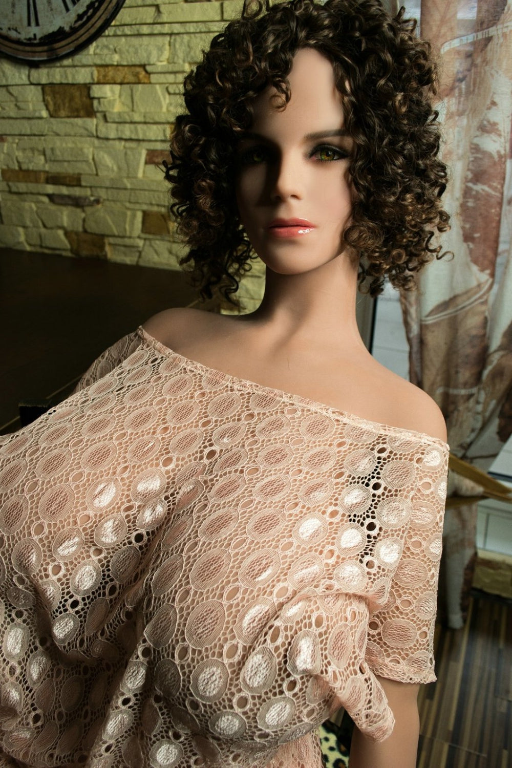160cm/5ft3 G-cup TPE BBW Big Booty Curly Short Hair Light Tan Skin Sex doll Torso YL Doll
