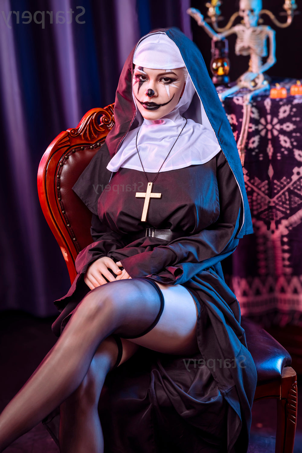 163cm/5ft4 G-cup Silicone Head Halloween Horror Nun Sex Doll – Oksana Starpery