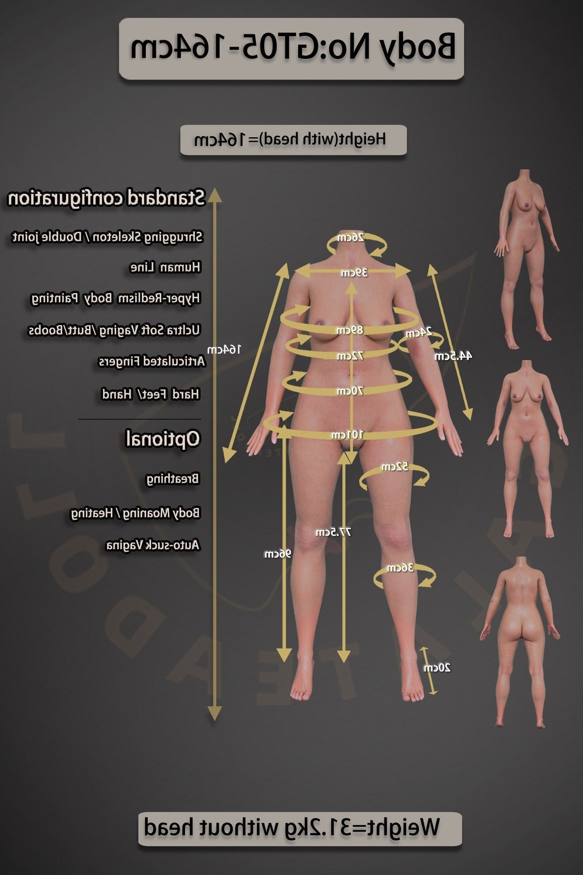 164cm/5ft5 D-Cup Real Skin Texture Silicone Sex Doll – JS135 Tan Galatea