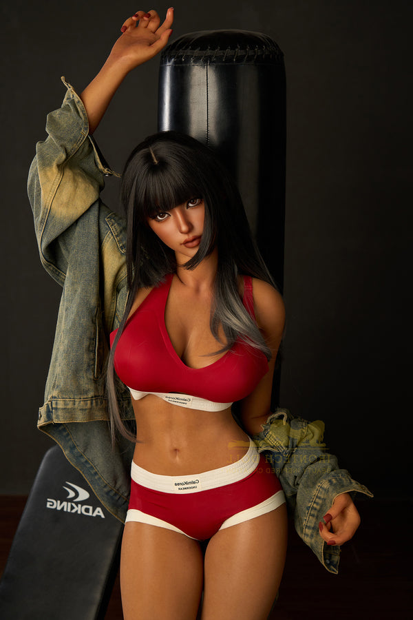 161cm 5ft3 F Cup Full Silicone Athletic Sex Doll S14 Dark Tanned Miku Fitness Queen - F-cup Torso Irontech
