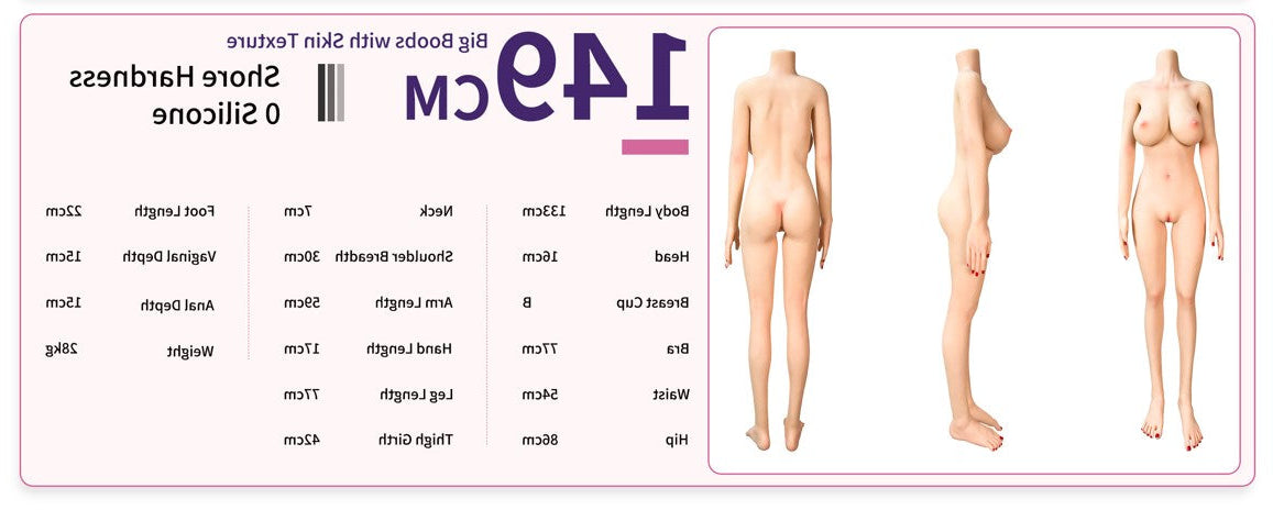 149cm 4ft10 E Cup Realistic Skin Texture Electronic Vibrating Vagina Silicone Sex Doll Yi Yi - B-cup Evas