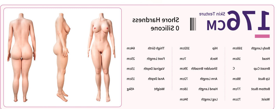 176cm 5ft9 B Cup Realistic Skin Texture Electronic Vibrating Vagina Silicone Sex Doll Elena - E-cup Torso Evas