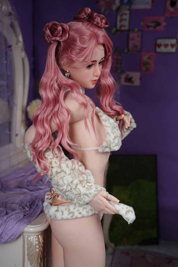 150cm/4ft11 D-cup Silicone Head Asian Sex Doll A62 with Red Hair - XLa Torso JX