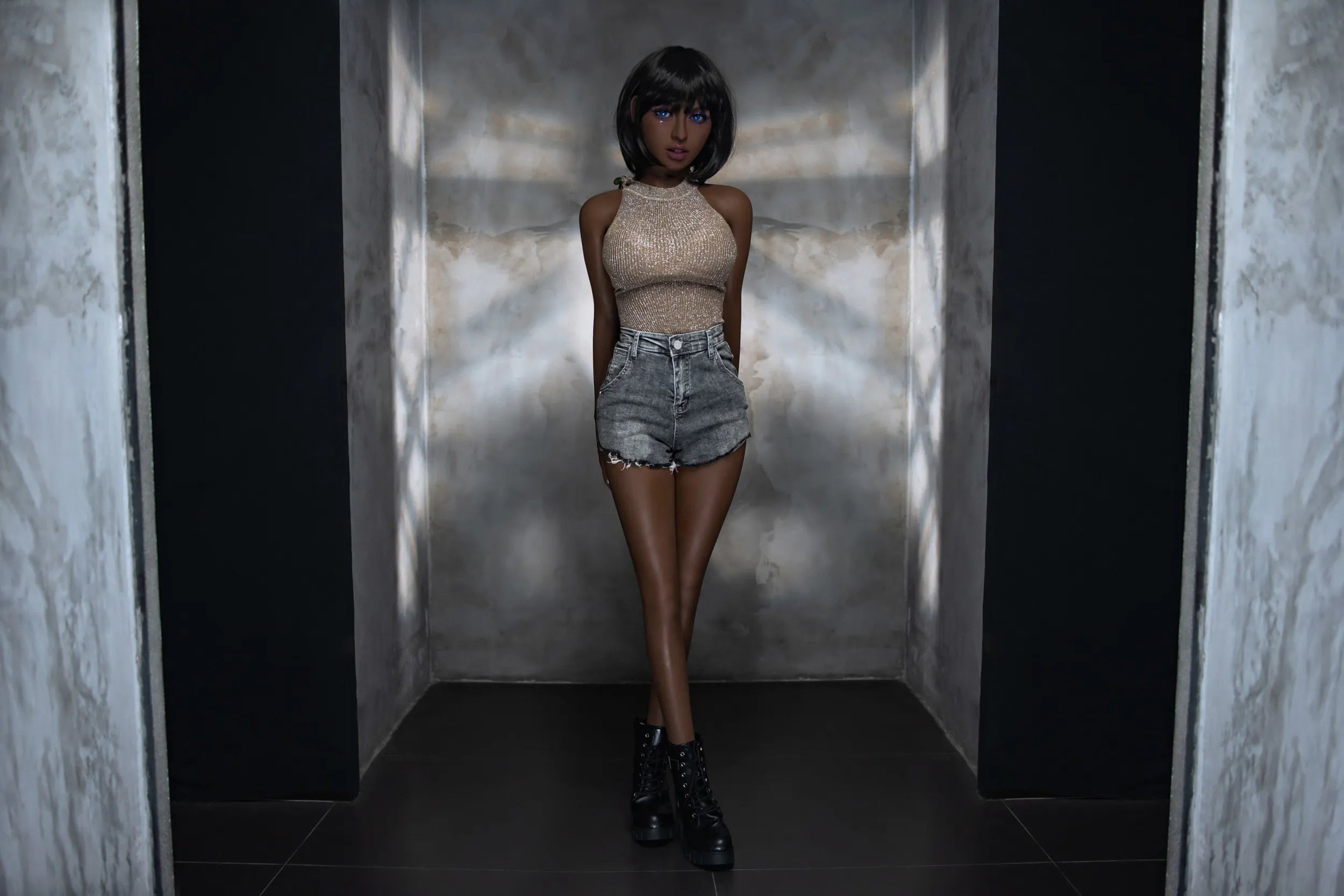 AIBEI | Laffey - 4ft 11/150cm Sexy Black Color Skin Love Doll With Short Straight Hair