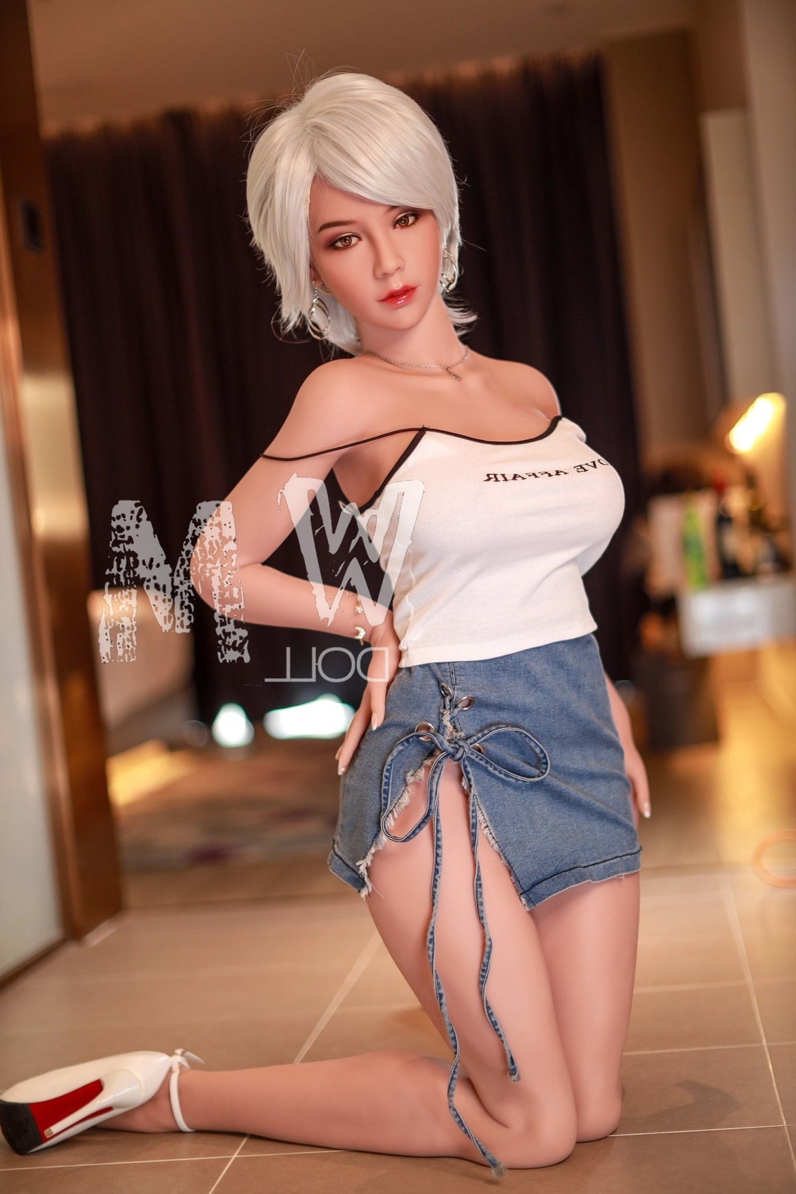 170cm/5ft5 D-cup Silver short hair TPE Sex Doll with #56 Head WM