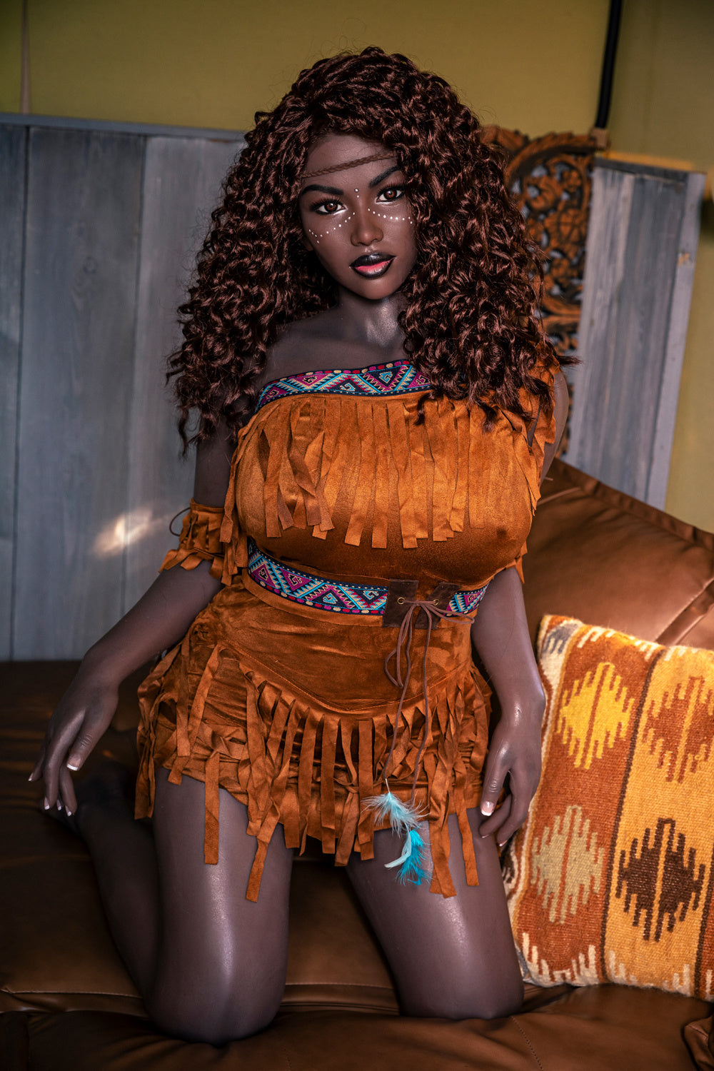 156cm/5ft1 E-cup Big Breast Silicone Head Black Sex Doll – Takiyah Starpery