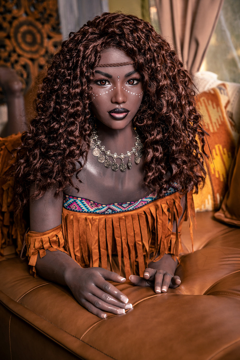 156cm/5ft1 E-cup Big Breast Silicone Head Black Sex Doll – Takiyah Starpery