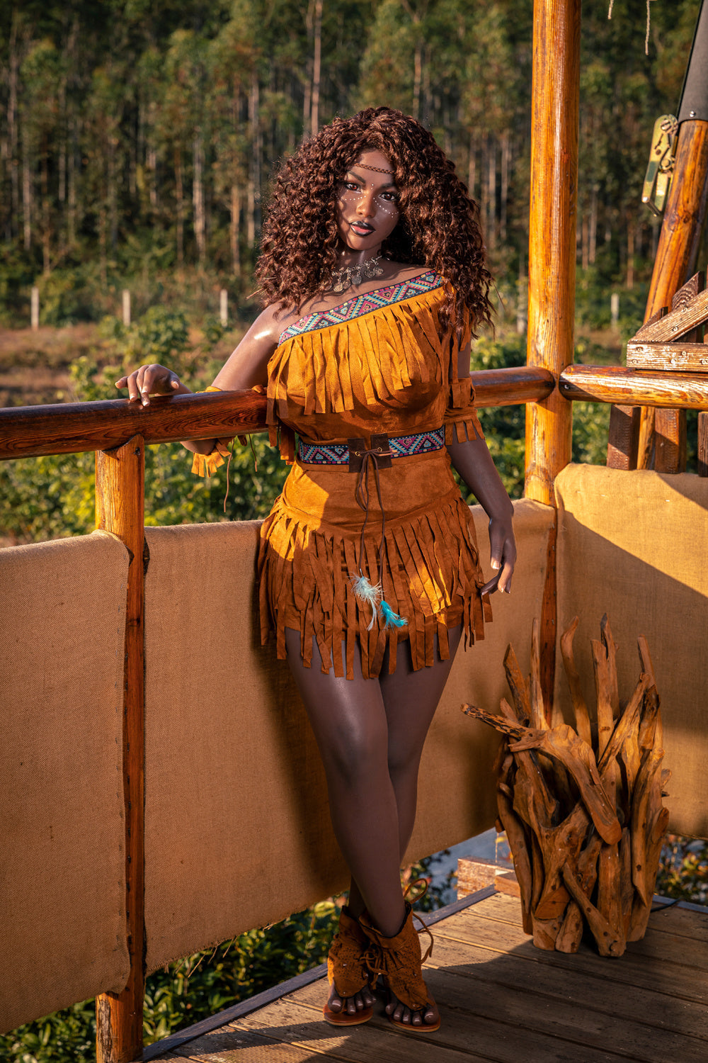 156cm/5ft1 E-cup Big Breast Silicone Head Black Sex Doll – Takiyah Starpery