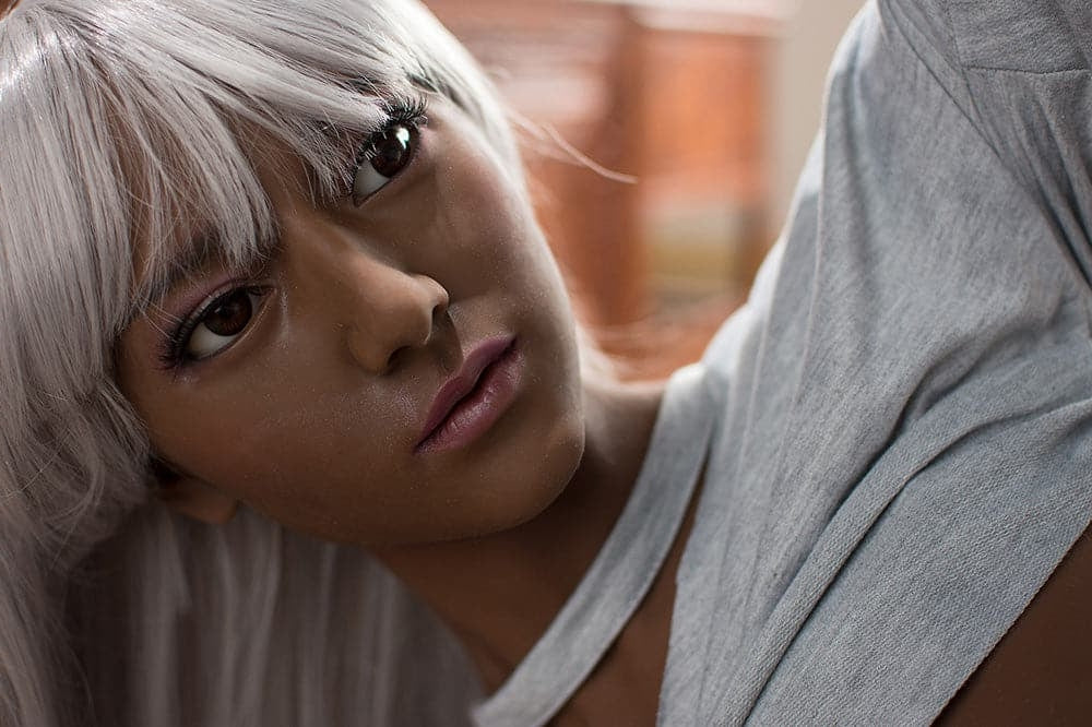 163cm/5ft4 D-Cup Ebony White Hair Sexy TPE Black Sex Doll 6ye