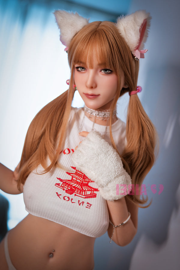 158cm/5ft2 F-Cup Skinny Silicone Sex Doll #AB17 Movable Jaw Rika White Torso Aibei