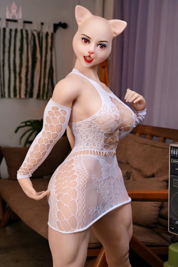 4ft7/142cm E Cup Big Booty Silicone Head ROS Cat Girl Sex Doll – Catti - Torso Dolls Castle