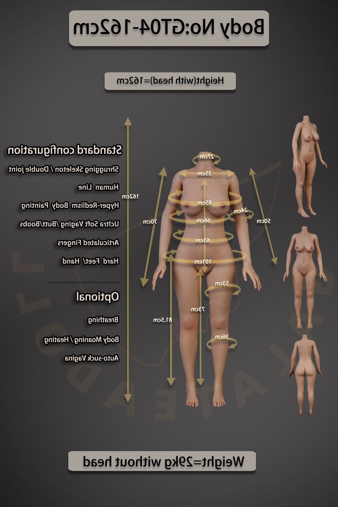 162cm 5ft4 E Cup Real Skin Texture Silicone Halloween Sex Doll Gt04 Js108 Tan - E-cup Torso Galatea