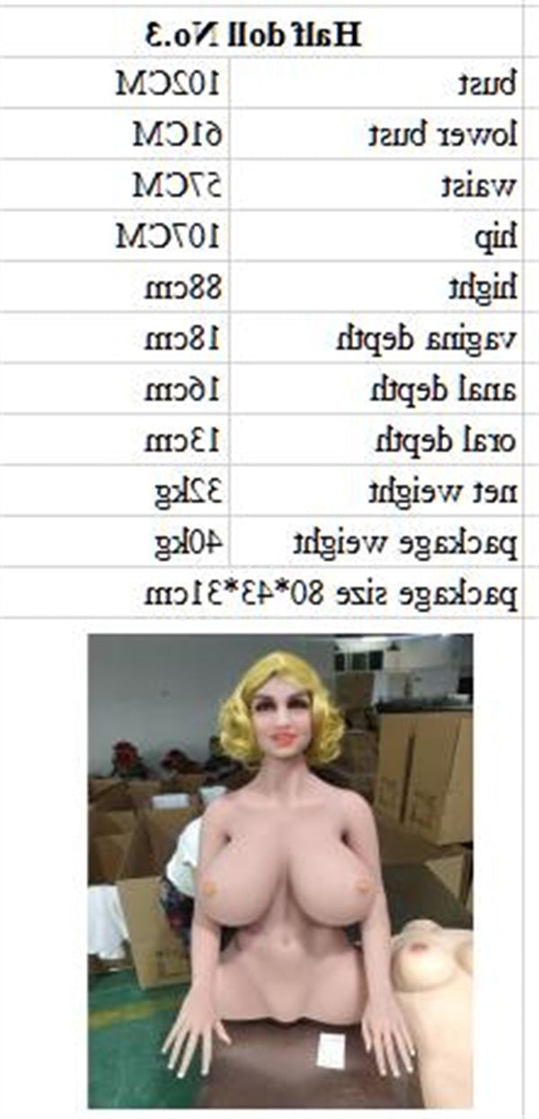 EU In Stock - 88 cm/34.6 in Huge Boobs Blonde Sex Doll Torso #162 TPE Aibei