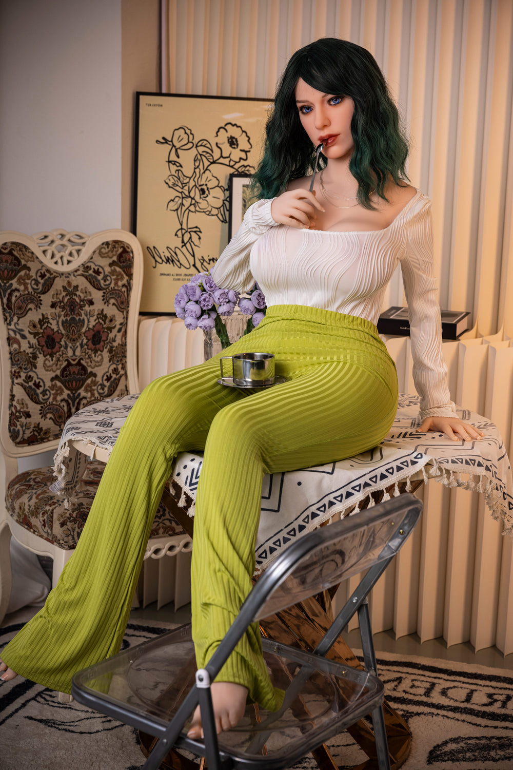 US In Stock - 158cm/5ft2 H-cup Big Booty TPE Sex Doll - C38 Green Hair Torso Galaxy Doll