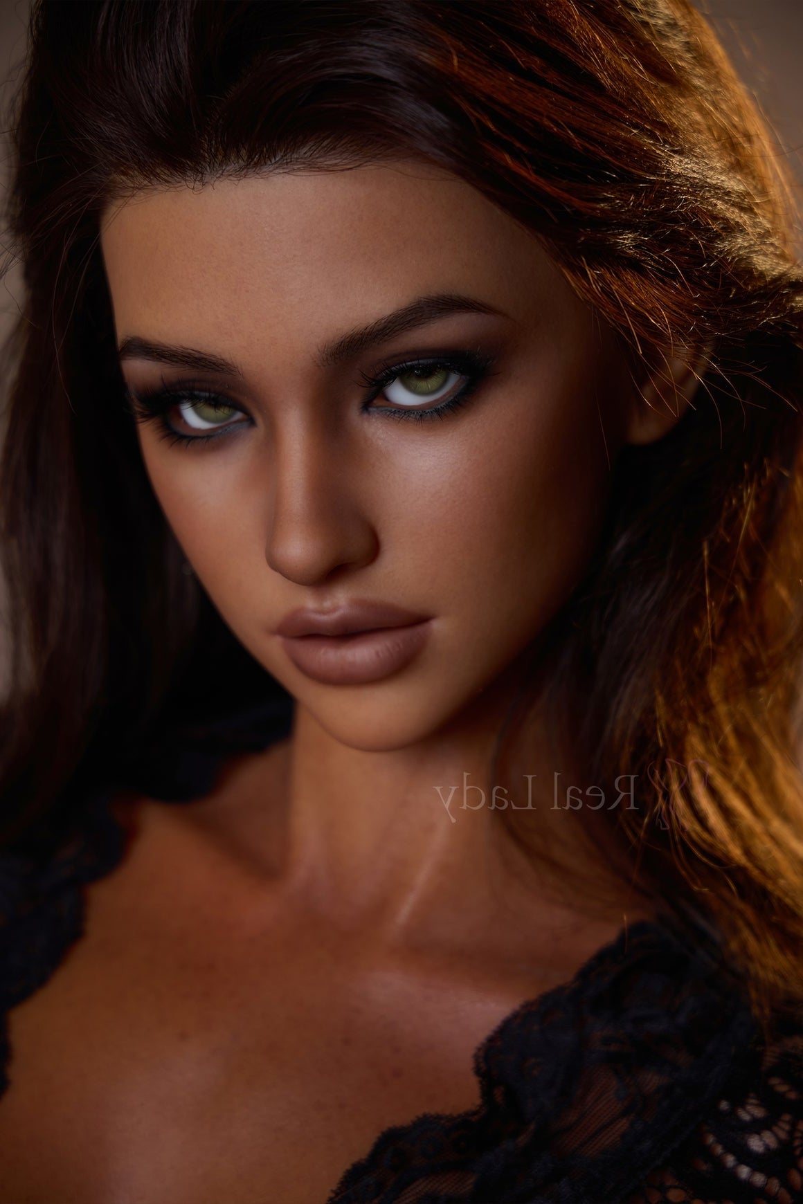 150cm/4ft11 F-Cup Curly Hair Silicone Sex Doll - ROS MAX R8 Dark Tanne Torso Real Lady